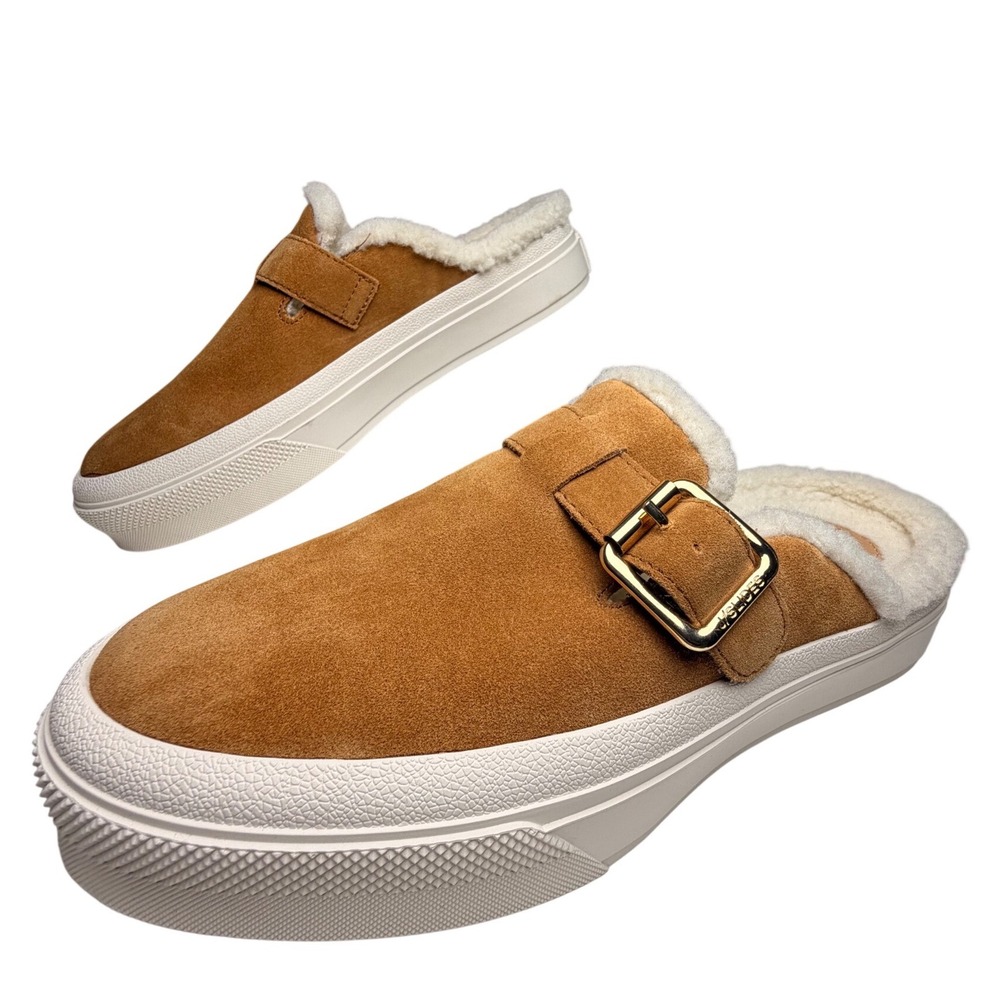 J/Slides Gilly Shearling Mule Sneakers Tan Suede Buckle Clogs NWOB 8 Luxe